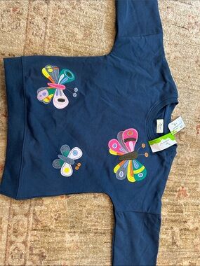 Girls' Navy Sweatshirt with Colorful Butterfly Appliqués